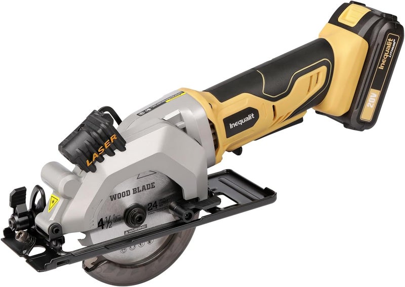 Inequalit Mini Circular Saw, 3400 RPM 4-1/2 Inch Cordless Circular Saw with Laser Guide, Rip Guides, 2 Blades (24T Wood + 60T Metal), Max Cutting Depth 1-11/16" (90°), 1-1/8" (45°)" - Image 1